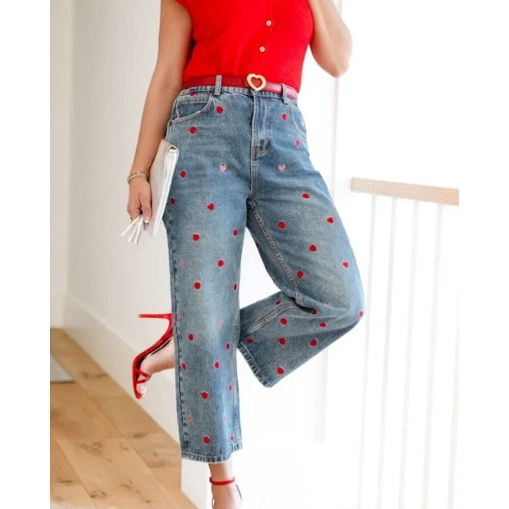 OLI & HALI JEANS OH! Jeans embroidered Hearts jeans Oli and Hali jeans cropped
